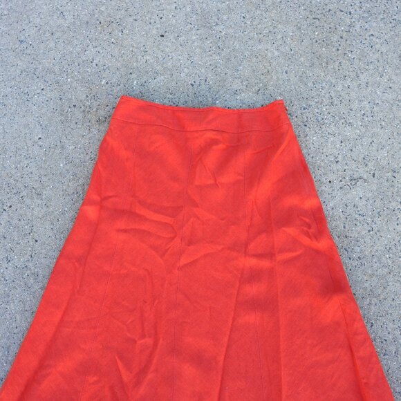 Talbots 16P Pure Irish Linen Orange A-Line Midi Skirt Coastal Grandma - Picture 2 of 10